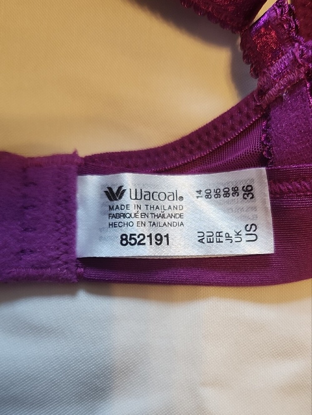 Wacoal Plum Lace Plunge Bralette with Light-Lilac Floral Embroidery - Picture 3 of 8